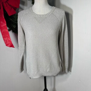 Apt9, M, long sleeve, crewneck, silver metallic sweater with ribbed hems.